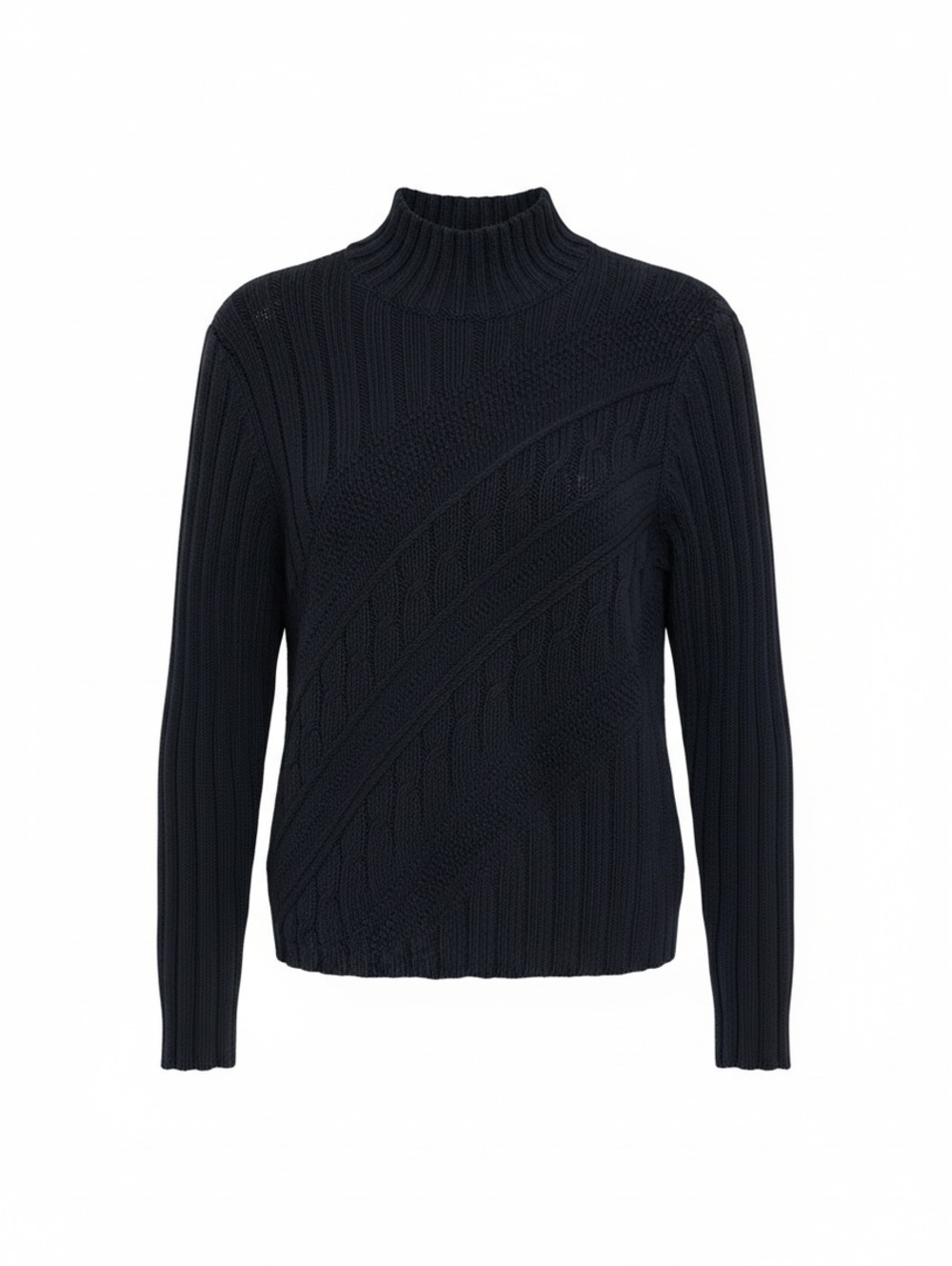 IZOD XL Black Mock Neck Cable Knit Sweater Preppy Minimalist Dark Academia Cozy
